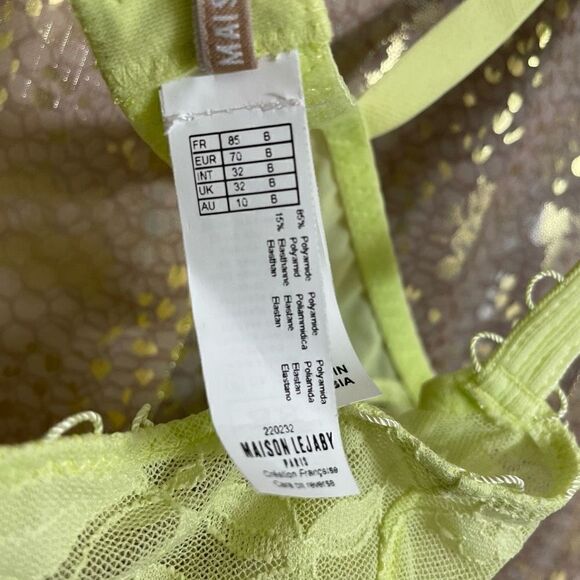 Maison Lejaby Miss Top Half Cup Bra Sunny Neon Yellow Green 32B NWOT - Picture 8 of 11